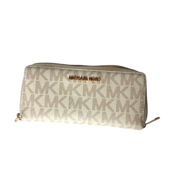 Michael Kors Cream Monogram Wallet with Gold Accents - Picture 1 of 7